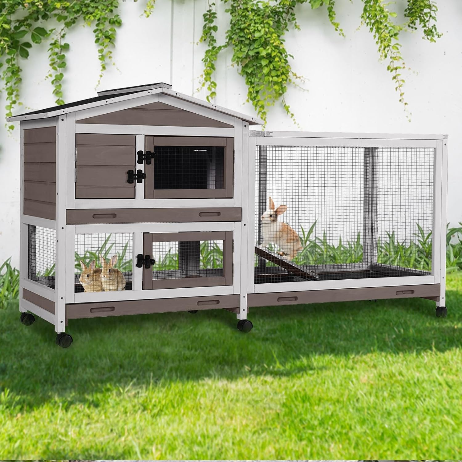 GUTINNEEN Rabbit Cage Indoor Bunny Hutch with Chew-Proof Ramp