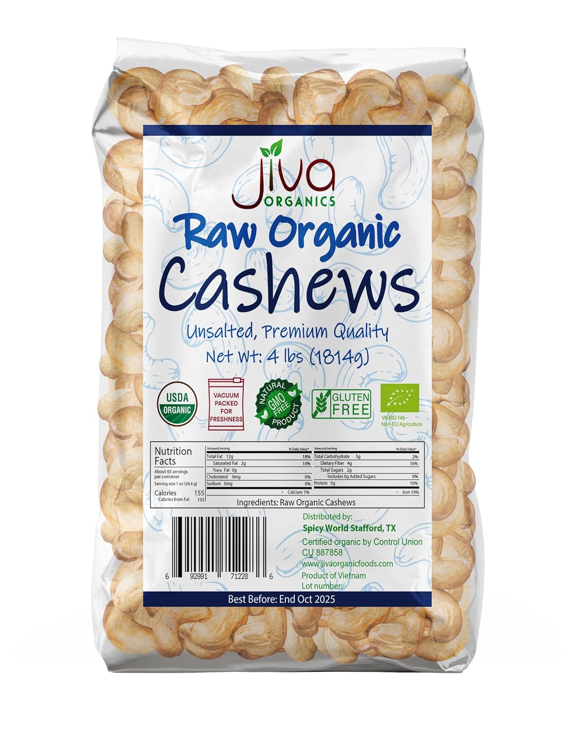 Raw Organic Cashews Whole 4 Pound Bag for Healthy Snacking