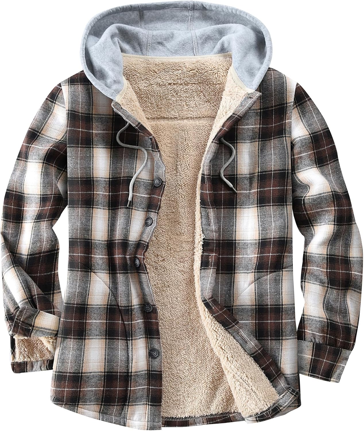 Men's Cotton Plaid Shirts Jacket with Fleece Lining for Comfort