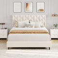 Beige Full Bed Frame with Upholstered Headboard - Quiet, Sturdy Design