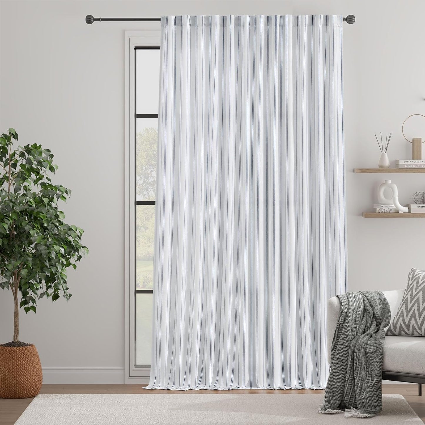 Blue and White Striped Curtain for Bedroom and Sliding Doors