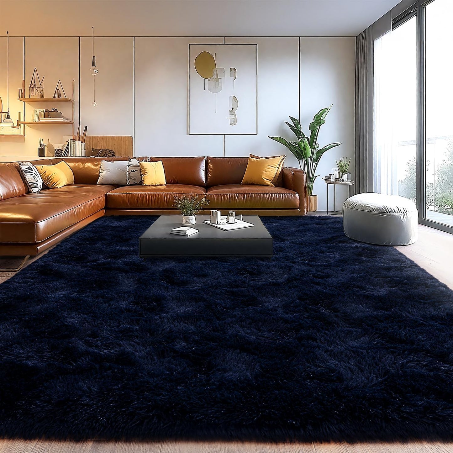 Soft Shaggy Area Rugs for Living Room, Navy Blue 5x7 Feet