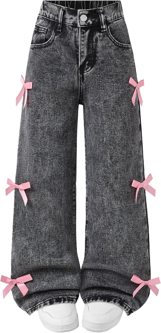 Baggy Jeans for Girls with Bow Detail - Trendy Y2K Streetwear