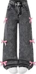 Baggy Jeans for Girls Wide Leg High Elastic Waisted Cute Bow - Trendy