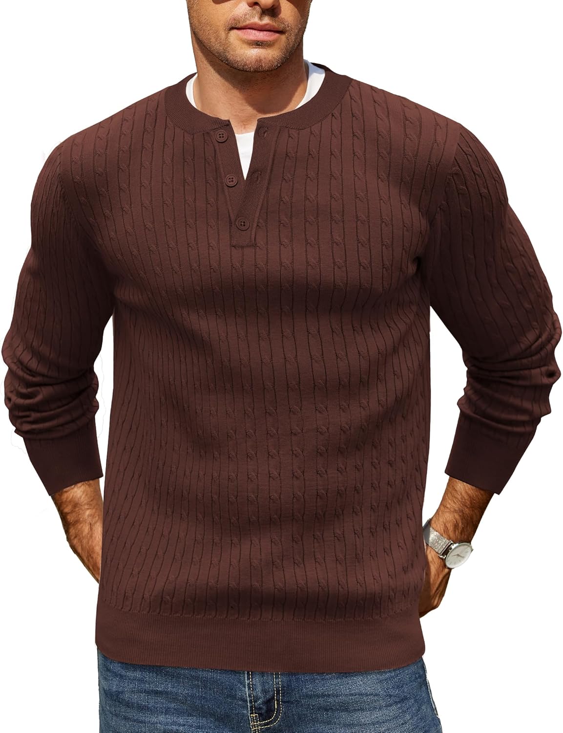 COOFANDY Men's Knit Henley Sweater for Stylish Fall Looks