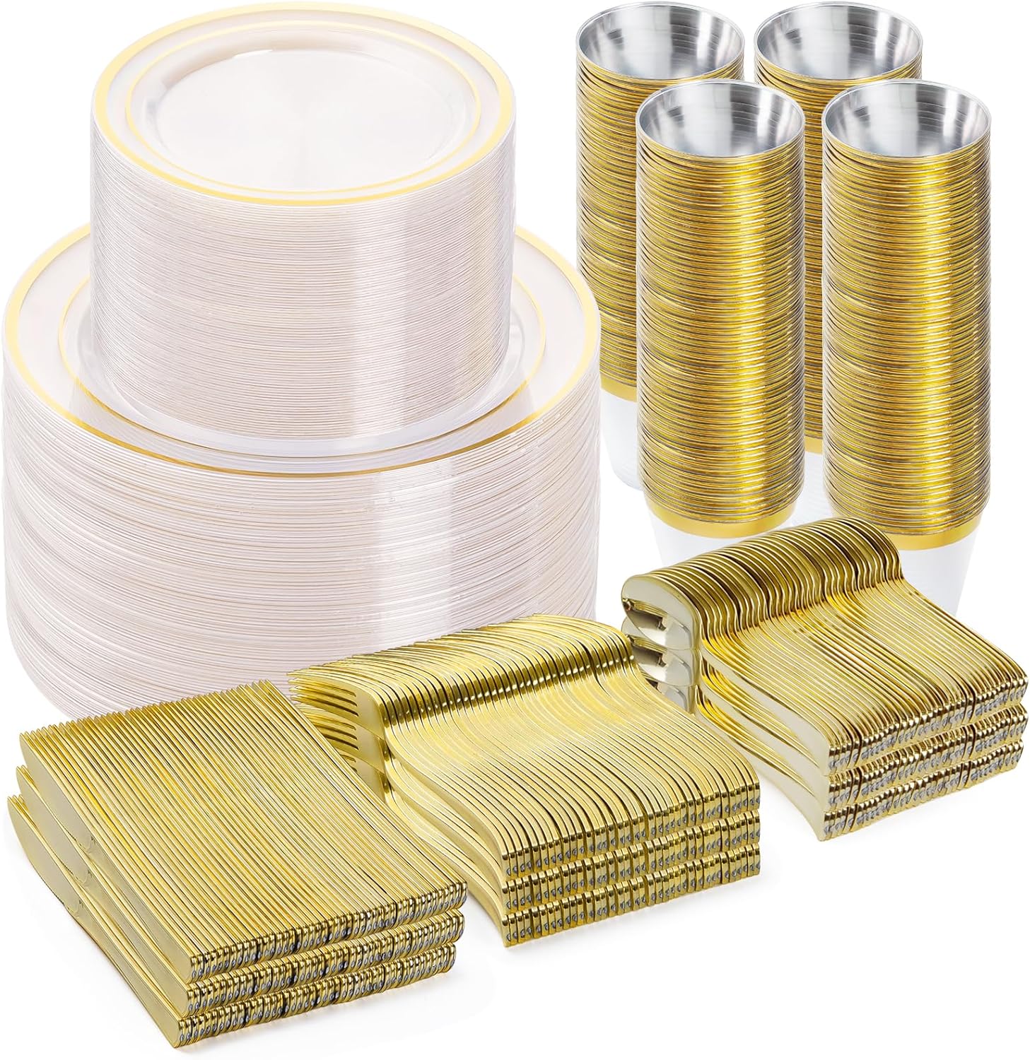 Clear Gold Dinnerware Set: Elegant 600PCS for 100 Guests