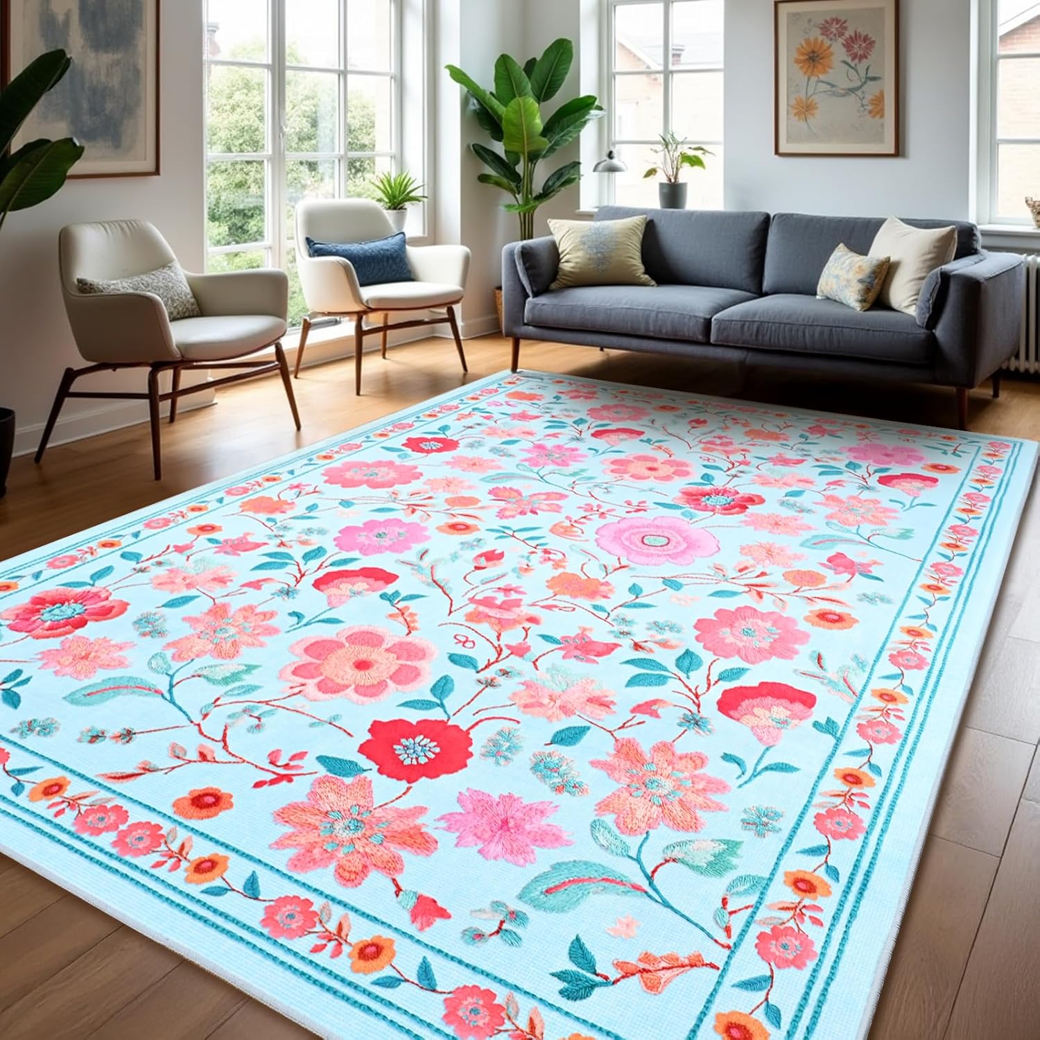 Boho Vintage Area Rugs for Living Room 6x8 Non-Slip Carpet