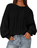 Cable Knit Crew Neck Sweater for Women - Cozy Oversized Pullover