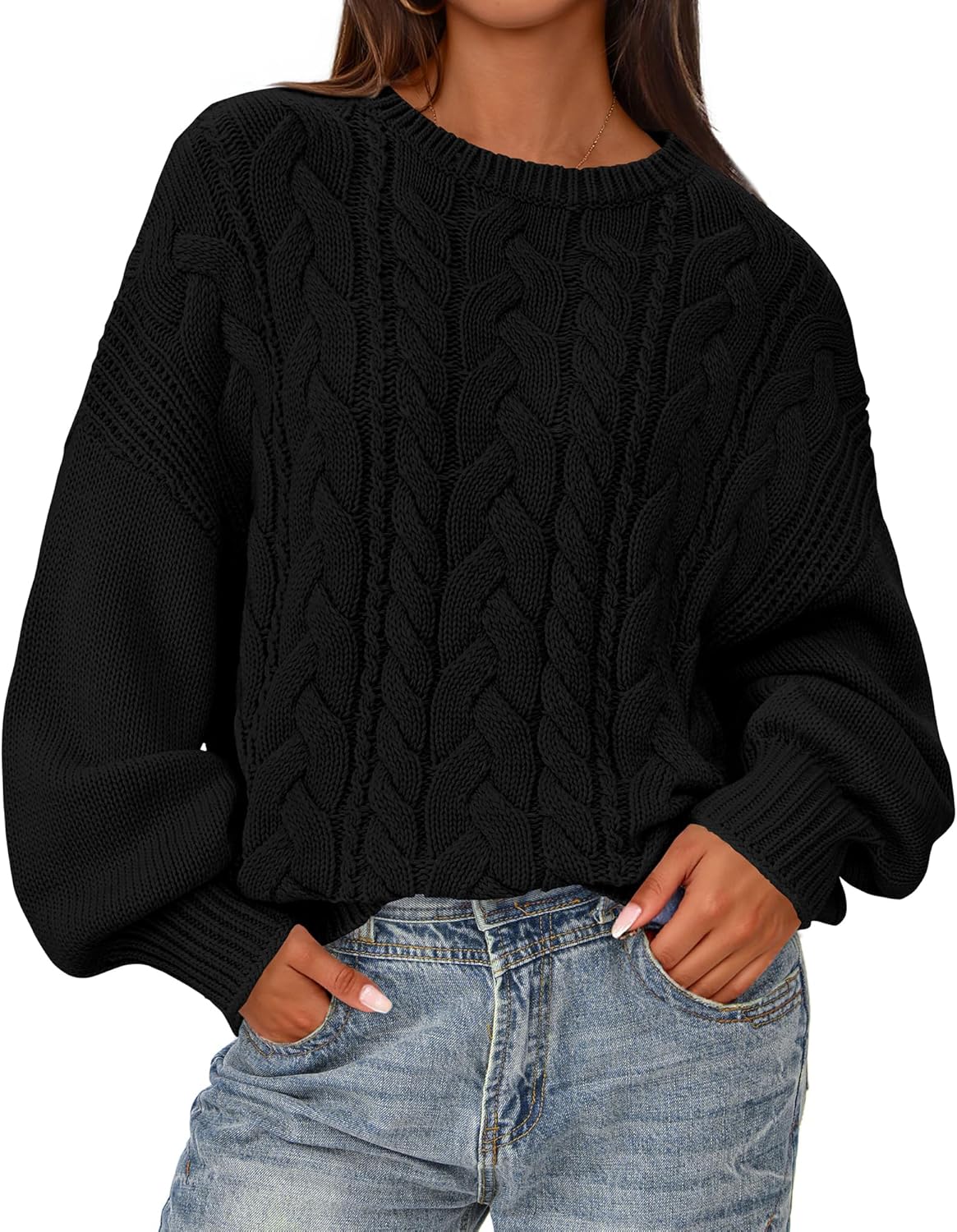 BTFBM Fall Sweaters for Women 2025 Cozy Cable Knit Pullover