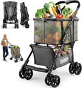 2025 Upgraded Folding Shopping Cart with Wheels - Large 36-Gallon