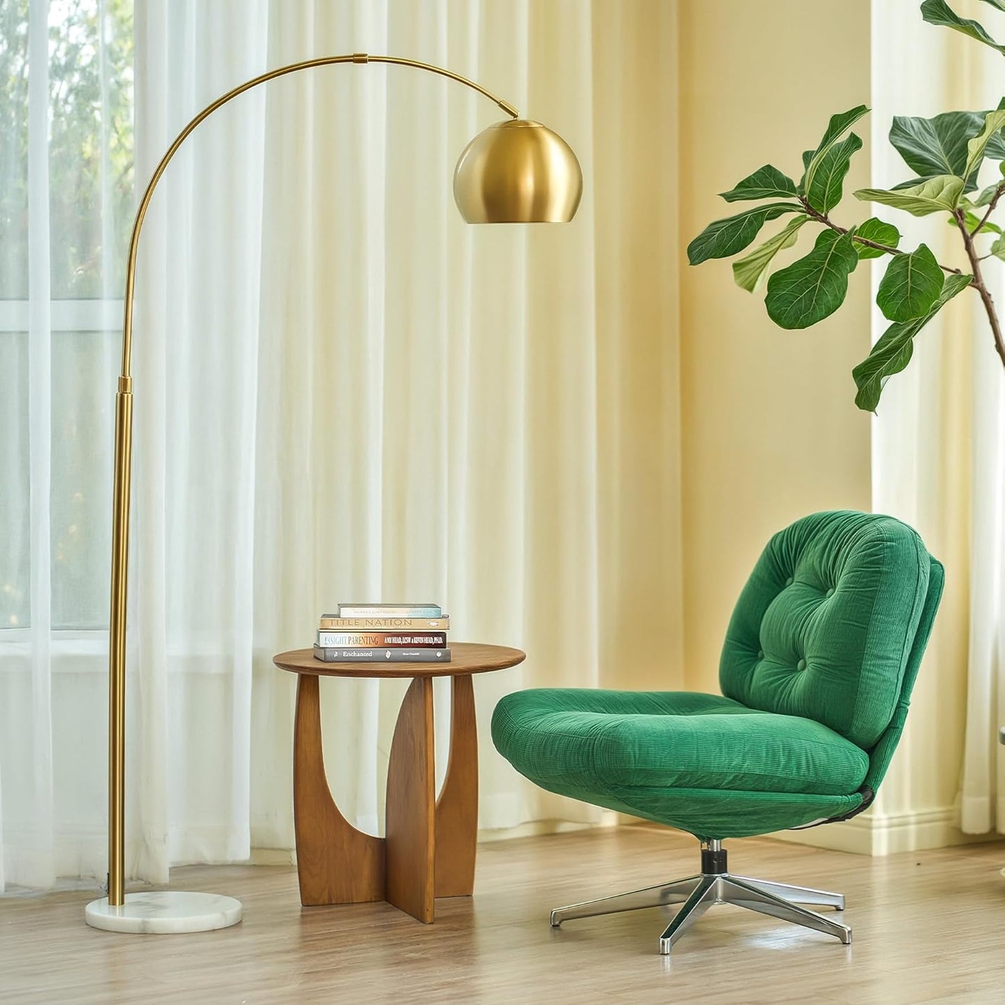 Modern Arc Floor Lamp with Adjustable Shade and Marble Base