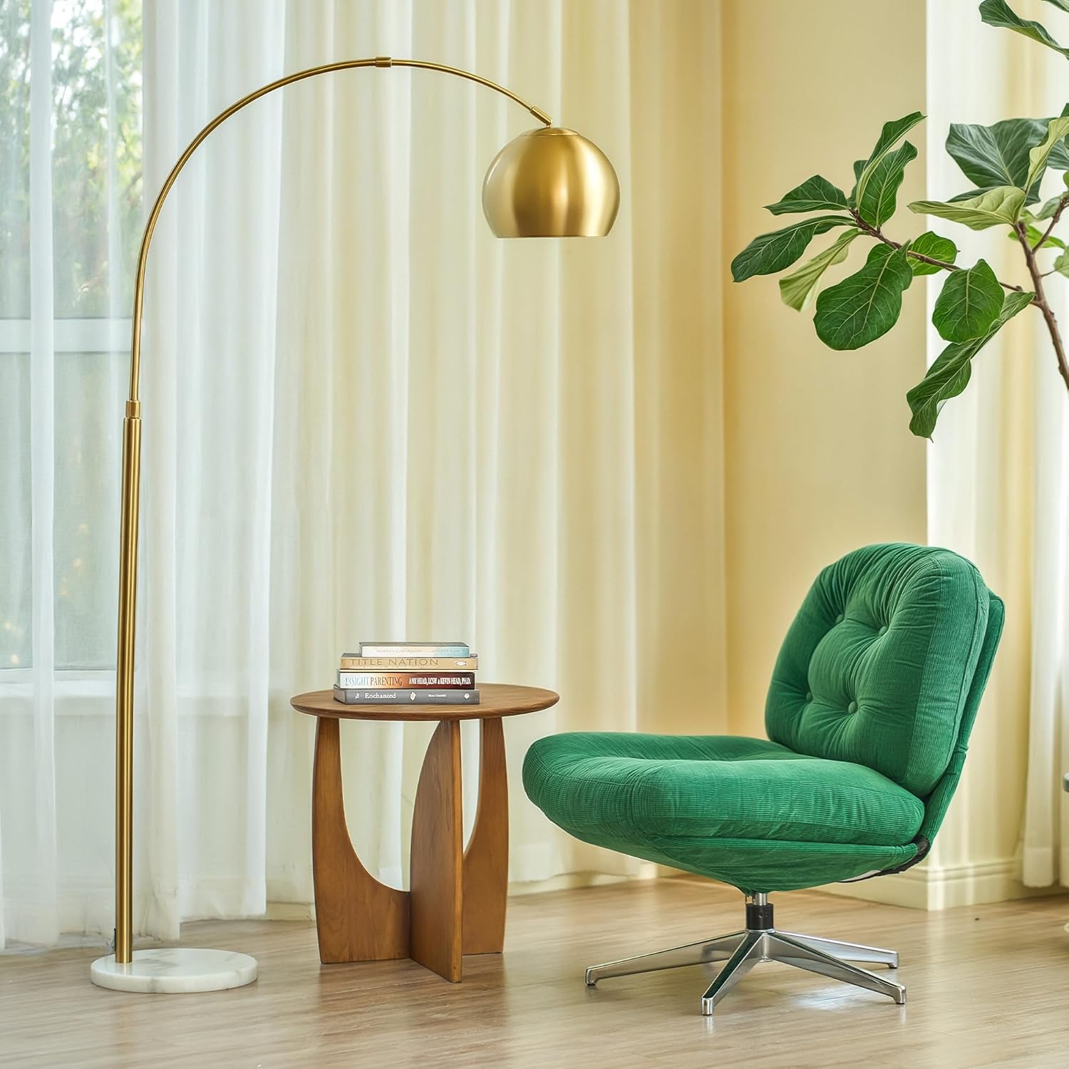 Modern Arc Floor Lamp with Adjustable Shade and Marble Base