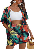 Women's 2 Piece Kimono Tropical Print Cover Up Set - Summer Outfit