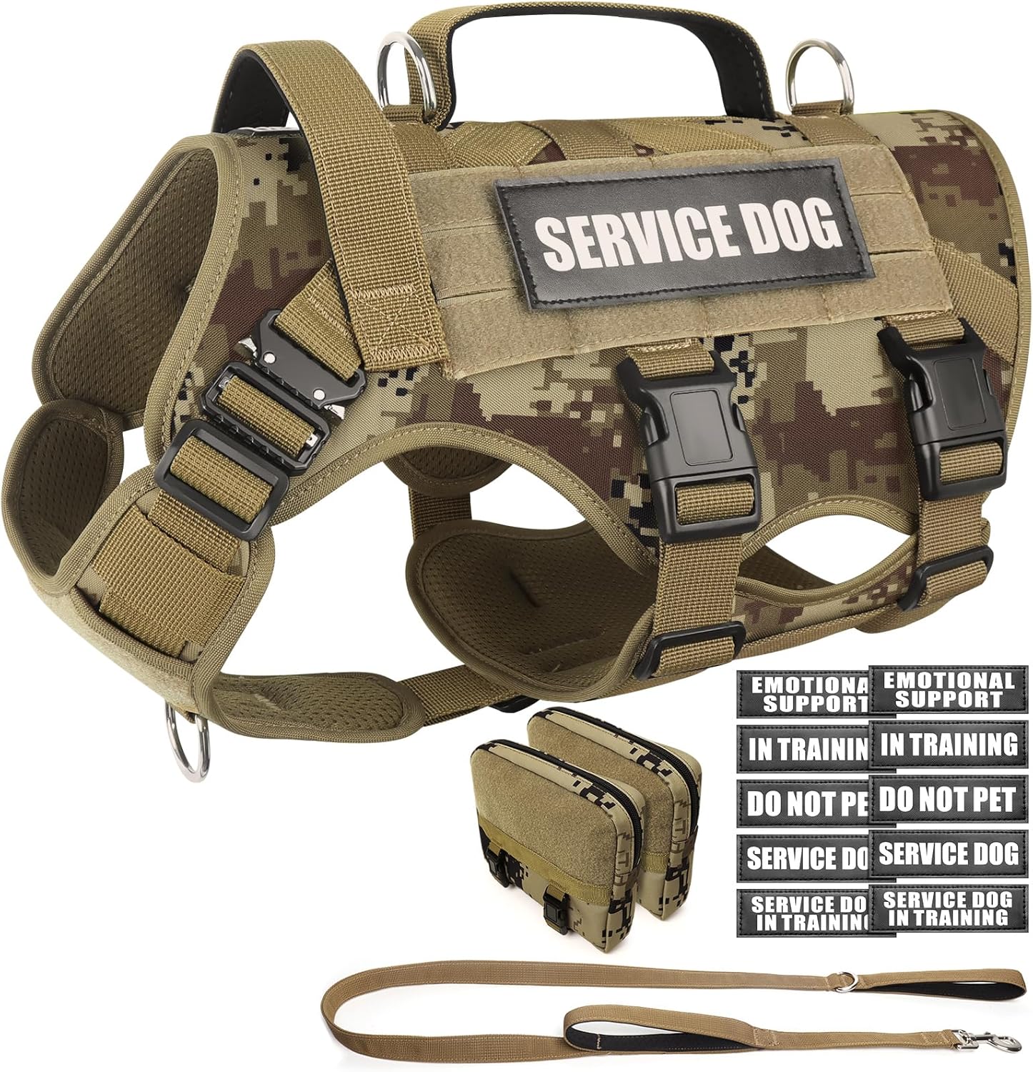 WINSEE Tactical Dog Harness with Leash and 10 Patches for Dogs