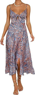 Fashionme Spaghetti Strap Satin Midi Dress - Tie Front Backless