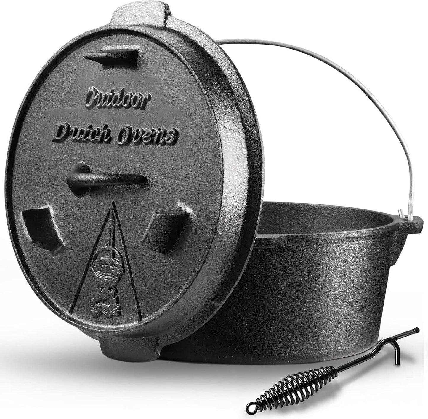 Camping Dutch Oven 9 Qt Pre-Seasoned Cast Iron Cookware Pot