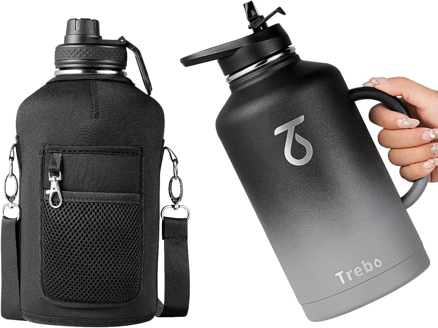 Trebo Half Gallon Water Bottle Insulated with Handle for Travel