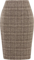 Plaid Skirt Knee Length Pencil Wool Skirt with Slit - Classic Work