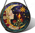 Stained Glass Window Hanging Moon Goddess Torch Suncatcher - Colorful