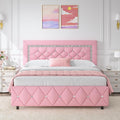 Full Size Bed Frame with Diamond Headboard - Pink Elegant Platform
