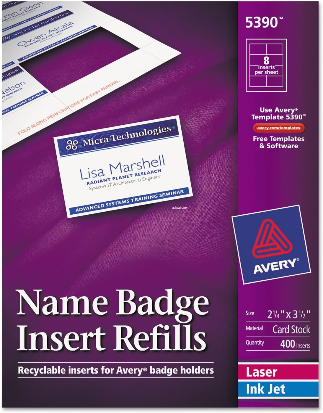 Avery 5390 Insert Badge Refill for Customizable Badges