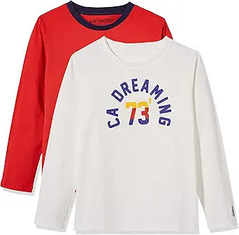 Kids 100% Cotton Tagless Long Sleeve Crewneck T Shirt Top