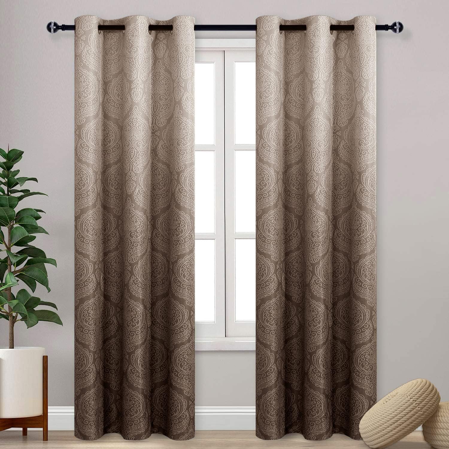 DWCN Ombre Blackout Curtains - Elegant Damask Thermal Insulated