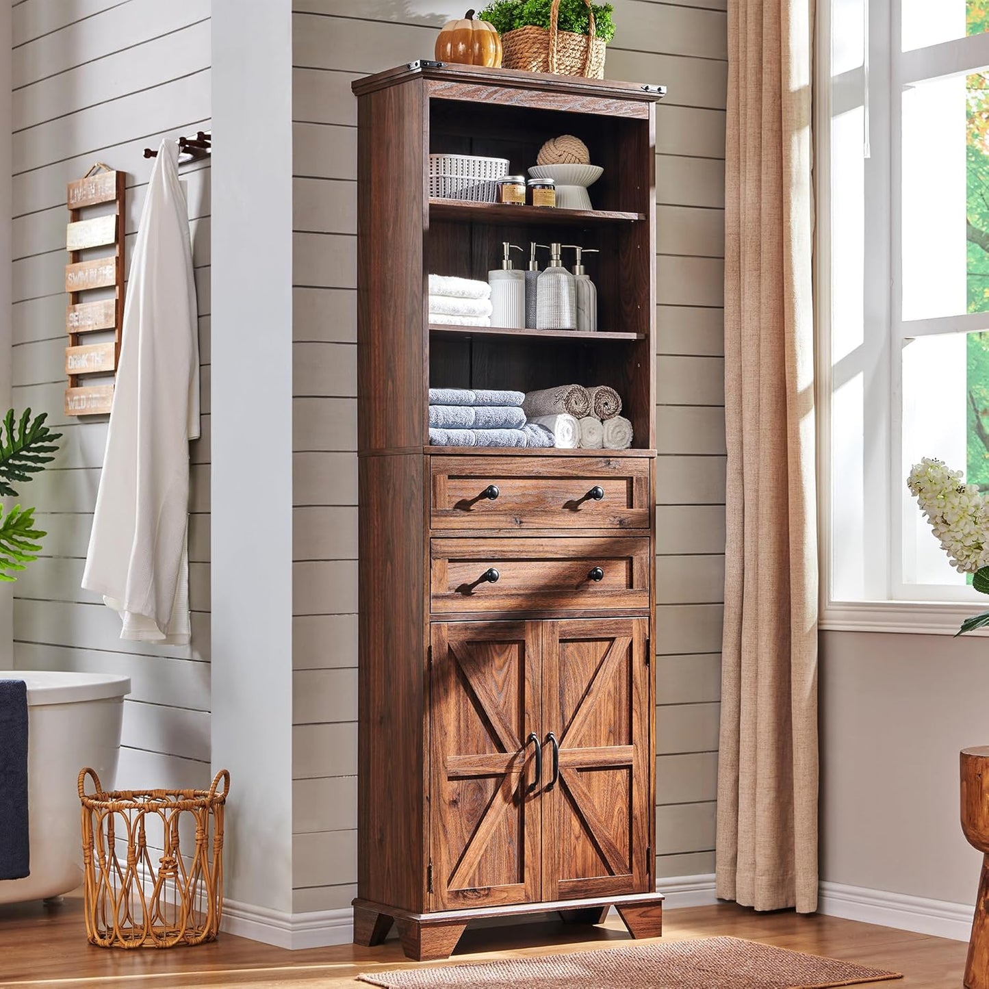 72 Inch Tall Bathroom Storage Cabinet with Adjustable Shelves