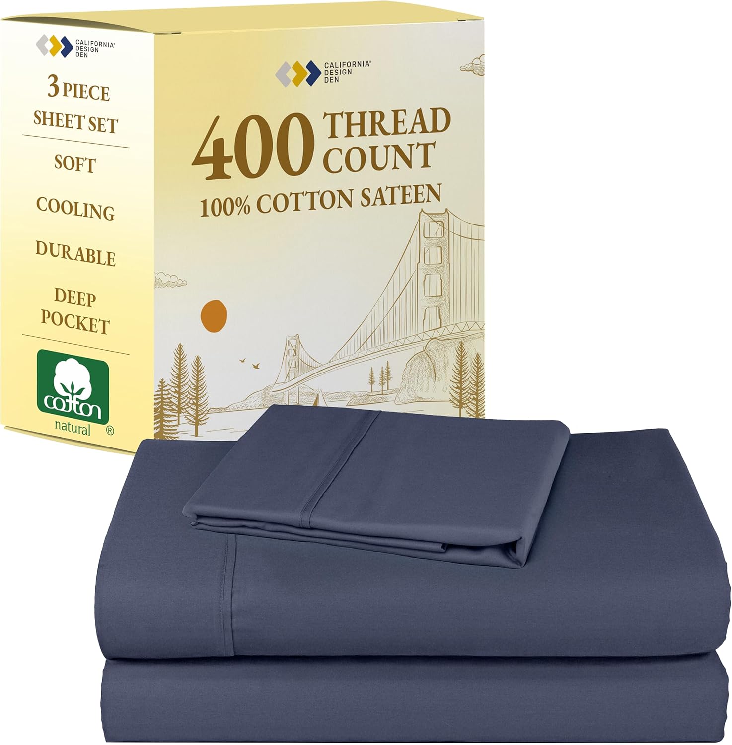 California Design Den Natural Cotton Sheets Set for Twin Beds
