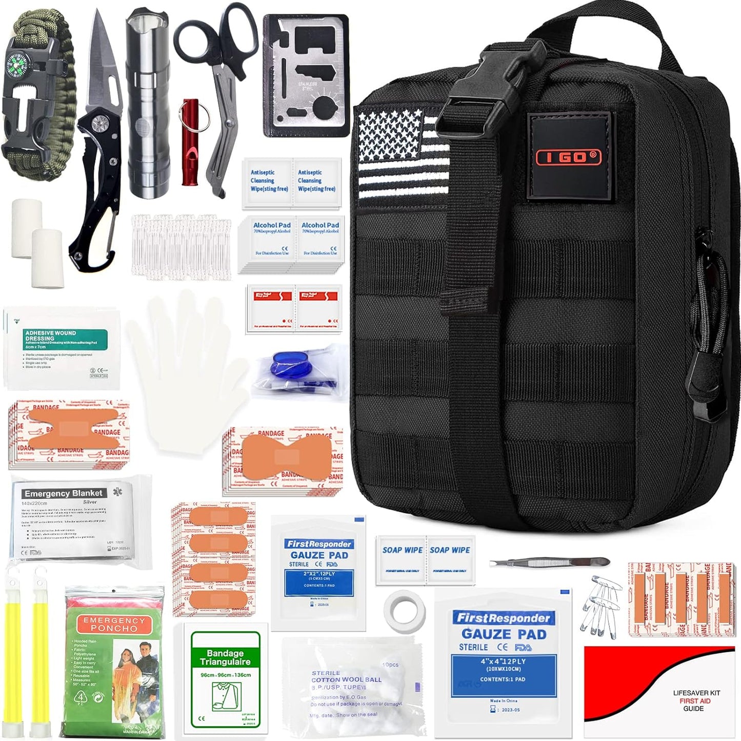 I GO Tactical First Aid Kit: 251 Pieces for Outdoor Emergencies