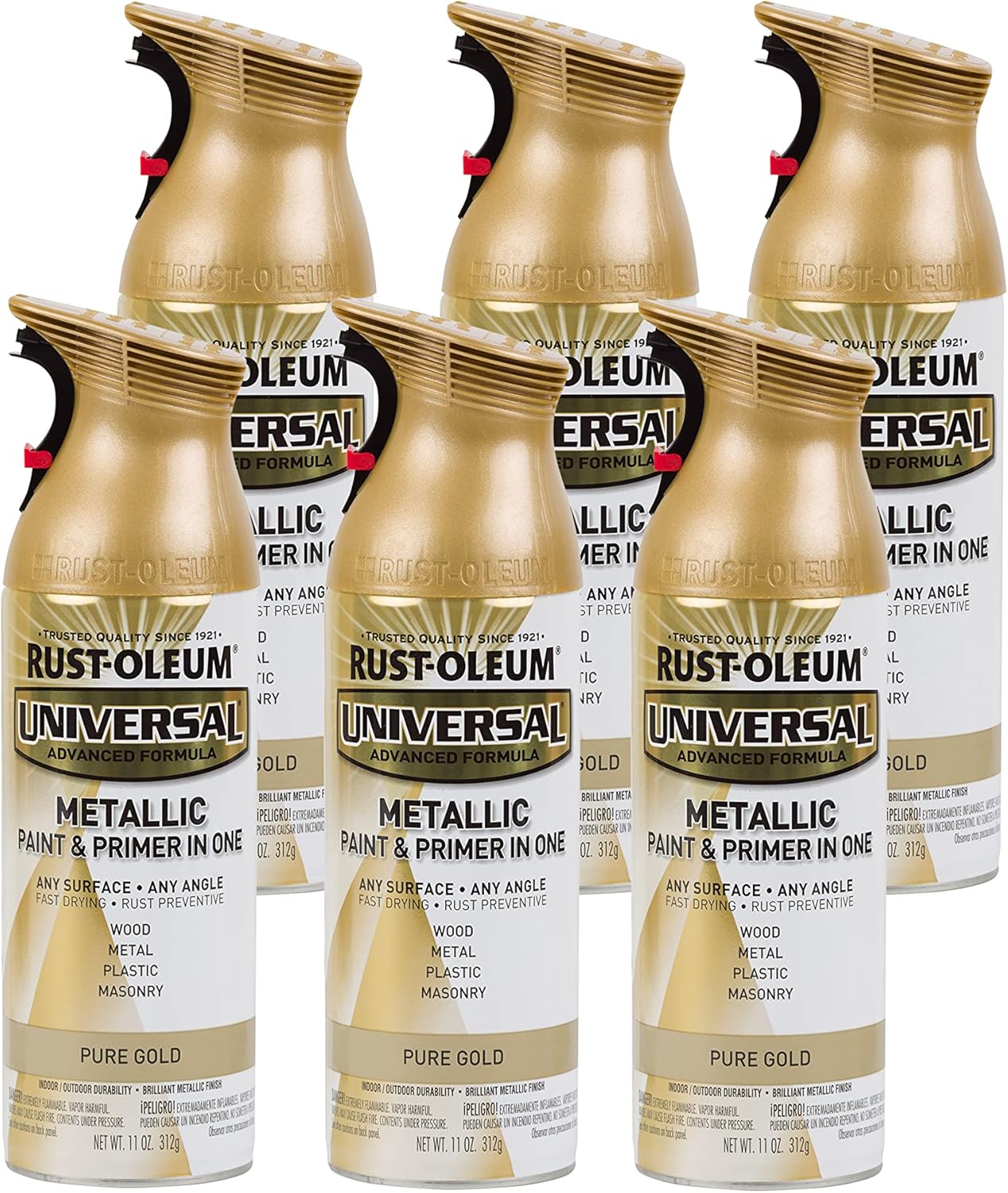 Universal All Surface Metallic Spray Paint in Pure Gold, 6 Pack