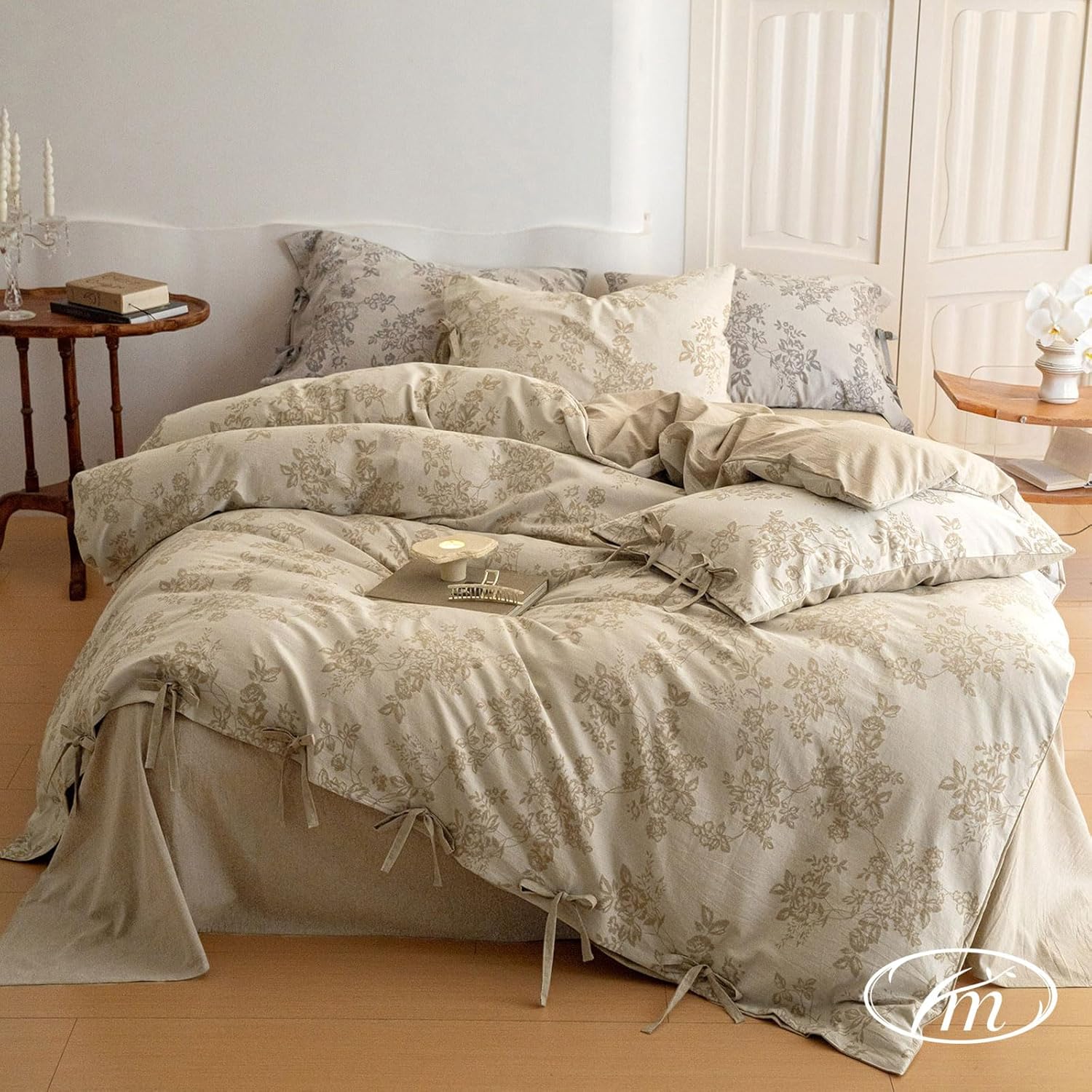 VM VOUGEMARKET Linen Cotton Duvet Cover Set King Retro Design