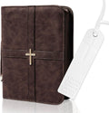 Elegant Brown PU Leather Bible Cover with Cross Design for All