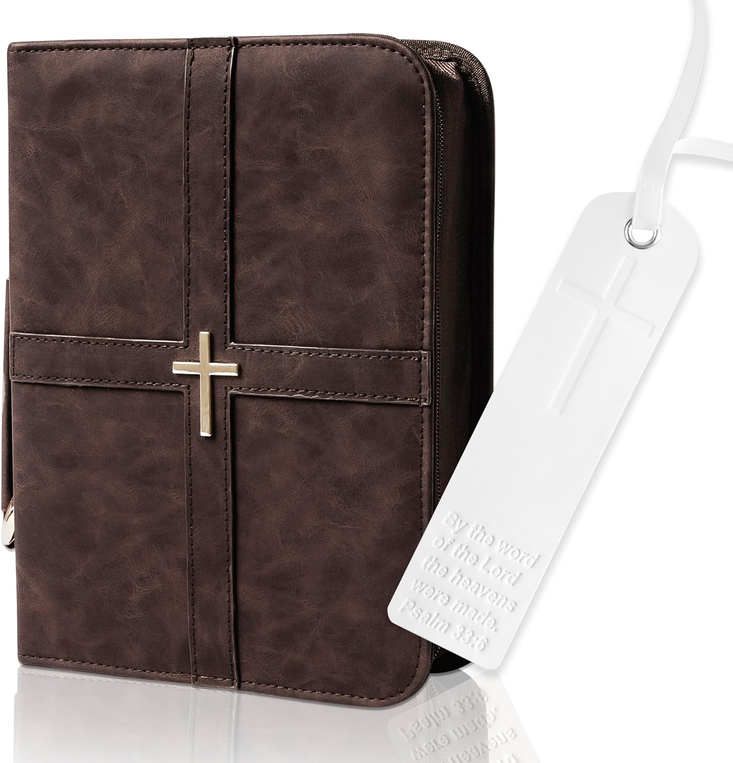 Elegant Brown PU Leather Bible Cover with Cross Design for All