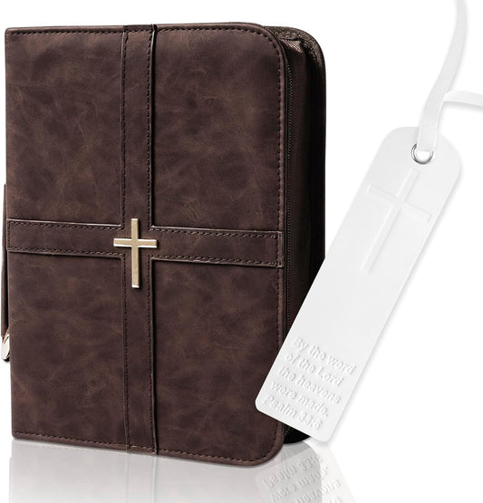 Elegant Brown PU Leather Bible Cover with Cross Design for All