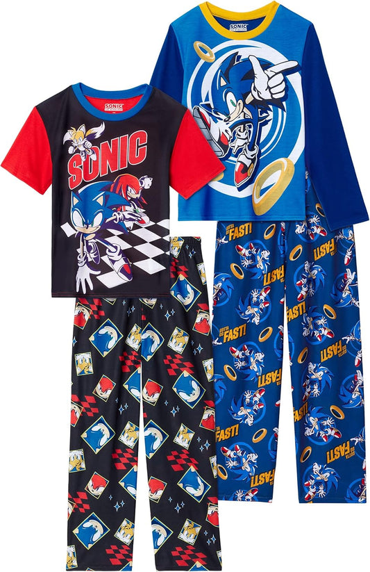 Sonic The Hedgehog Boys Pajamas 4 Piece Sleepwear Set for Kids
