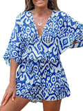 CUPSHE Women's Summer Romper Lace Up Printed Wide Leg - Casual Mini