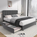 Queen Size Upholstered Velvet Storage Bed Frame with 4 Drawers - Dark