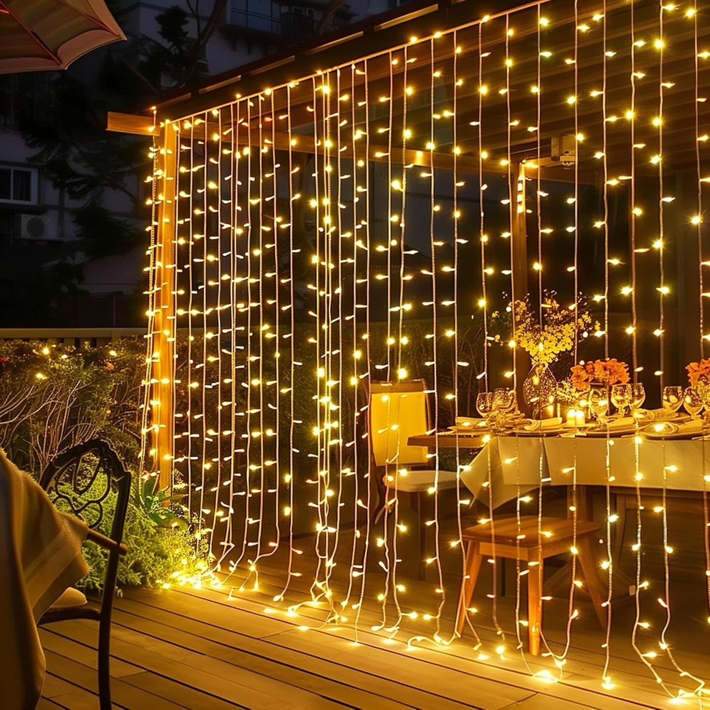 Dazzle Bright 300 LED Curtain String Lights - 8 Modes, Waterproof for Parties, Warm White