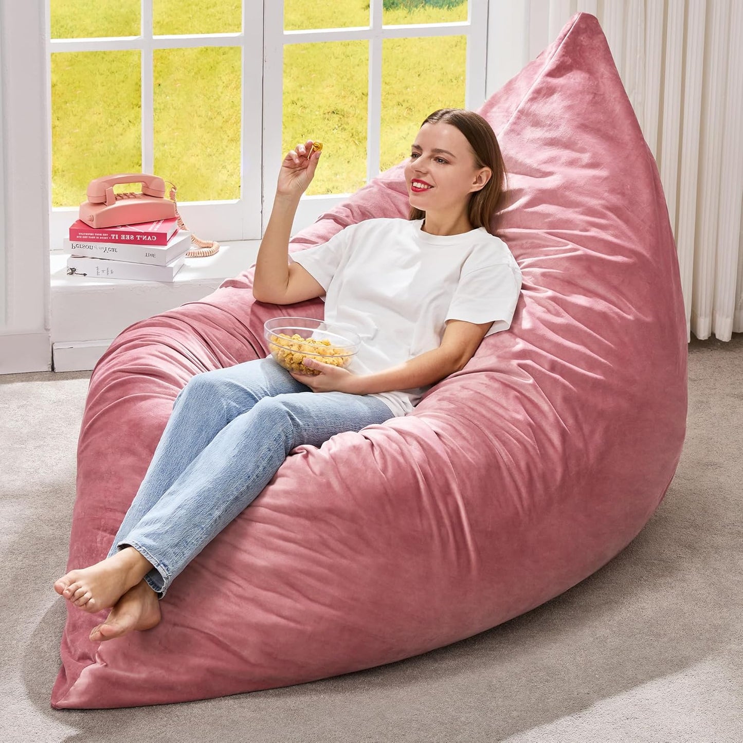 Hobestluk 3 in 1 Bean Bag Chair for Adults with Velvet Cover