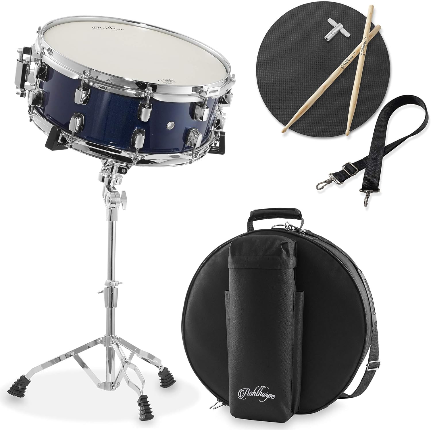 Ashthorpe Snare Drum Set with Remo Head for Beginners