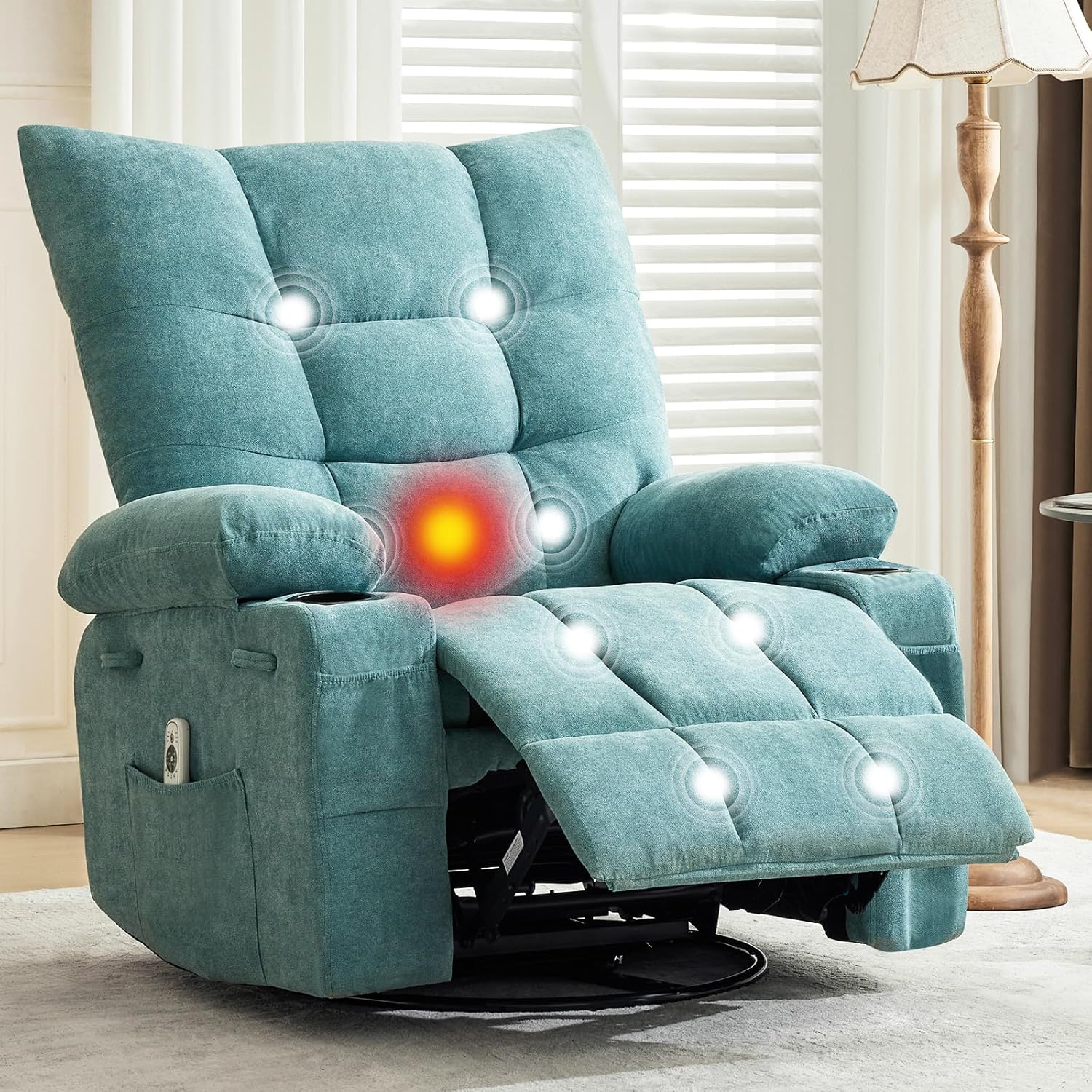 Blue Oversize Massage Recliner with Heat