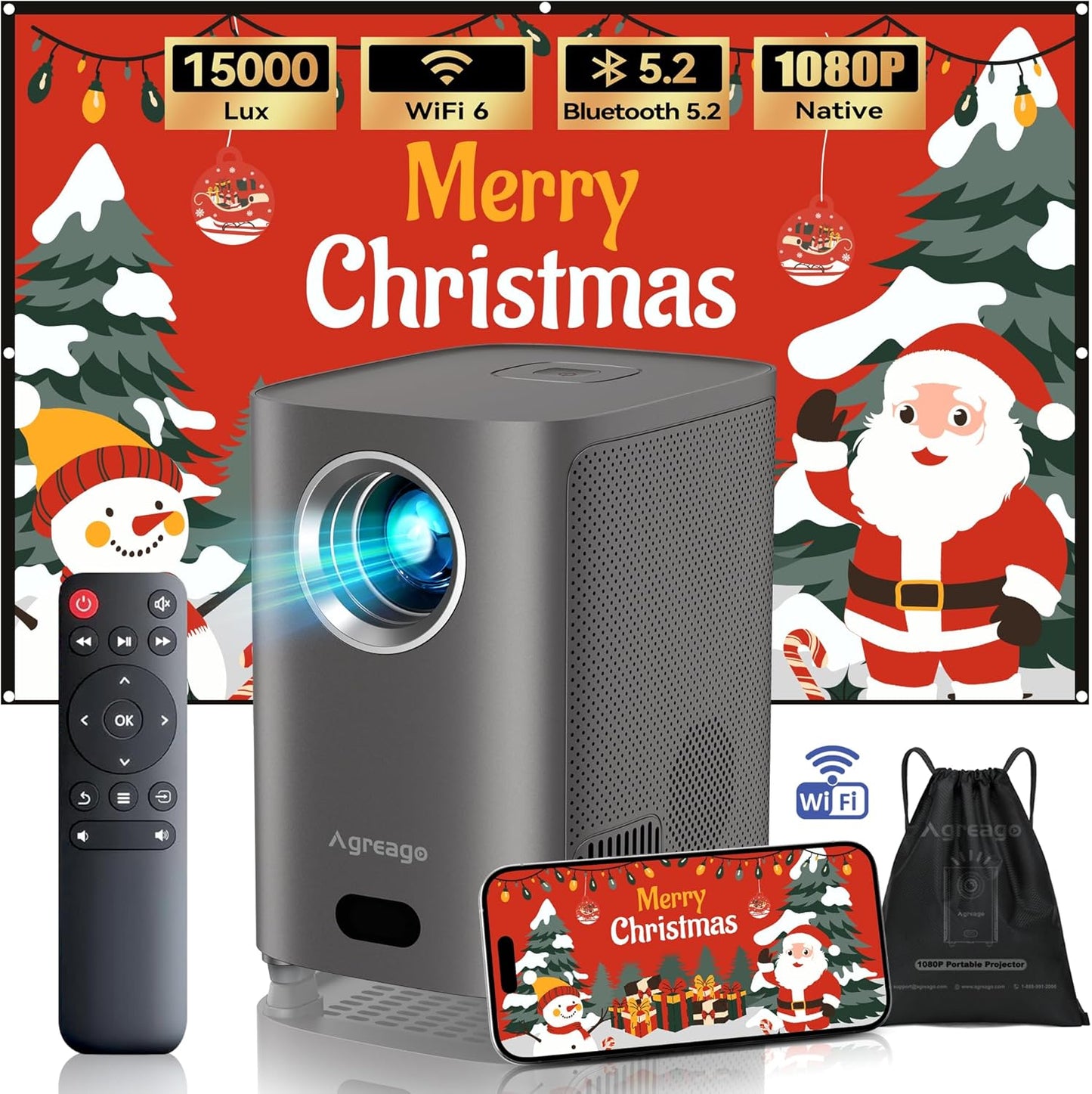 Agreago Electric Focus Mini Projector - 15000 Lumens