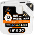 Heavy Duty White Poly Tarp 15ft x 20ft - Durable Waterproof Cover