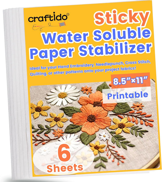Craftido 6PCS Water Soluble Embroidery Stabilizer
