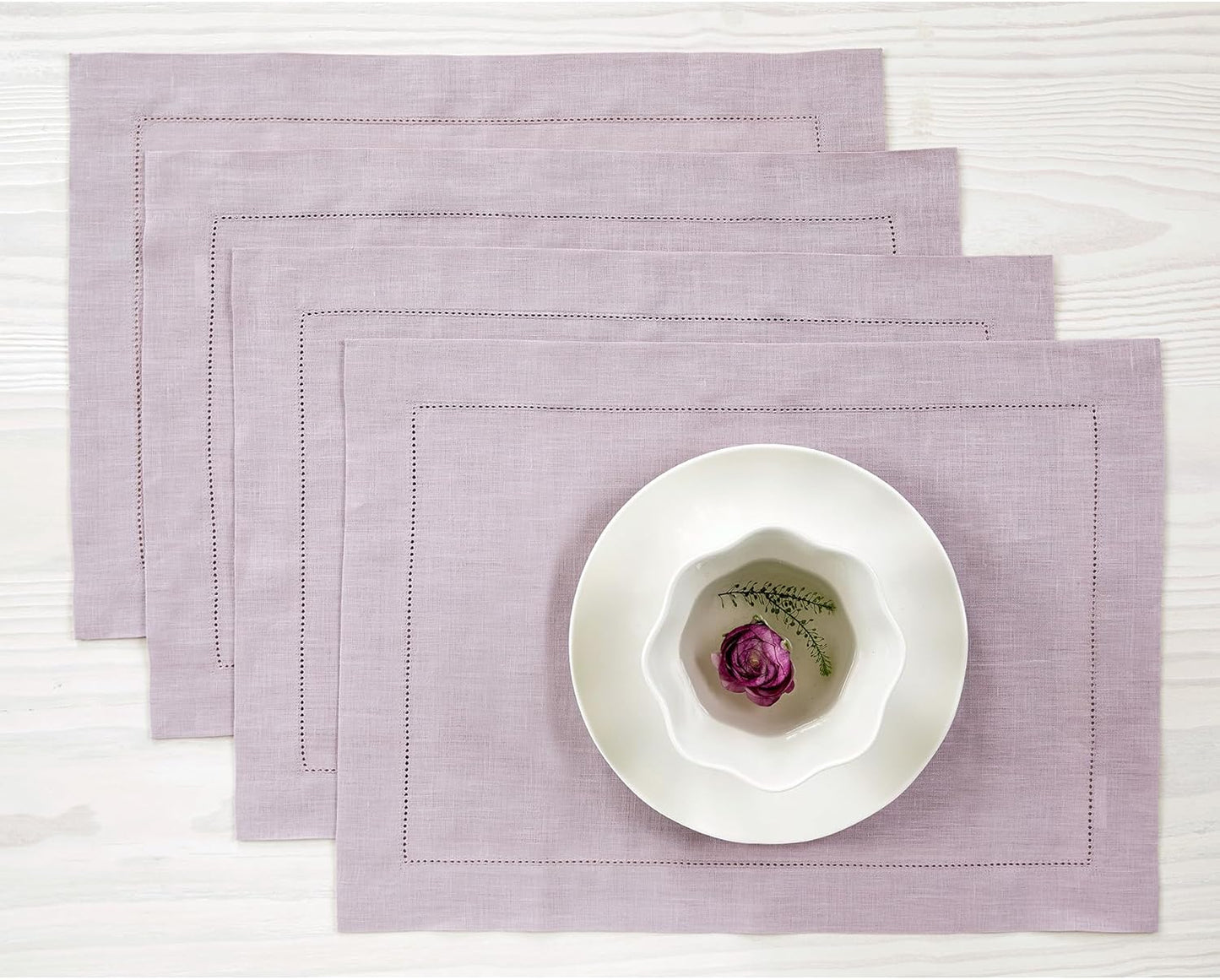 Classic Hemstitch Lilac Placemats Set of 4 - 100% Pure Linen