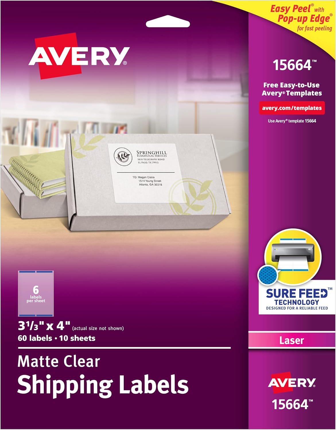 Avery Matte Clear Shipping Labels with Sure Feed Technology