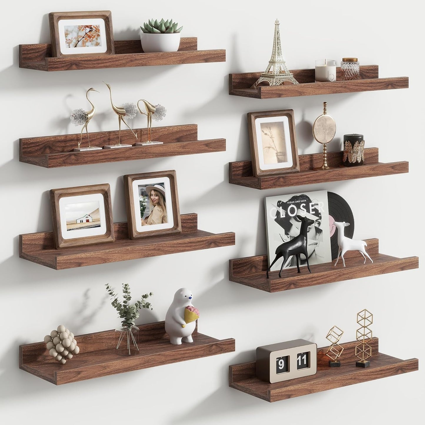 Floating Picture Ledge Shelves Set of 8 for Stylish Home Decor