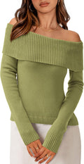 Off The Shoulder Sweater for Women 2025 Fall Fashion - Cozy Ribbed