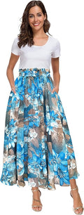 Afibi Women High Waist Floral Print Swing Chiffon Midi Skirt